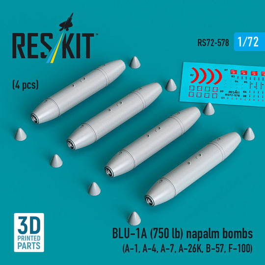 BLU-1A (750 lb) napalm bombs (4 pcs) (A-1, A-4, A-7, A-26K, B-57, F-100) (3D Printed)