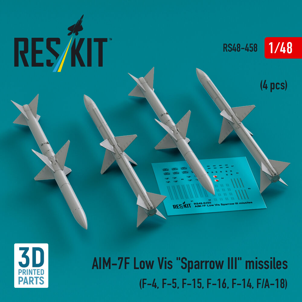 AIM-7F Low Vis Sparrow III missiles (4 pcs) (F-4, F-5, F-15, F-16, F-14, F/A-18) (3D Printed)