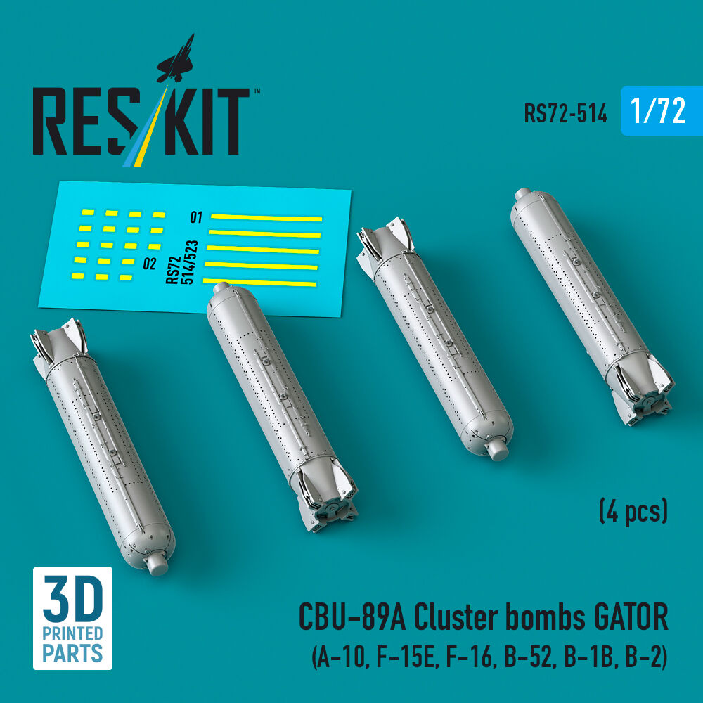 CBU-89A cluster bombs GATOR (4 pcs) (A-10, F-15E, F-16, B-52, B-1B, B-2) (3D Printed)