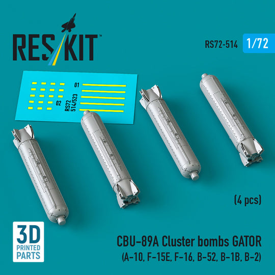 CBU-89A cluster bombs GATOR (4 pcs) (A-10, F-15E, F-16, B-52, B-1B, B-2) (3D Printed)