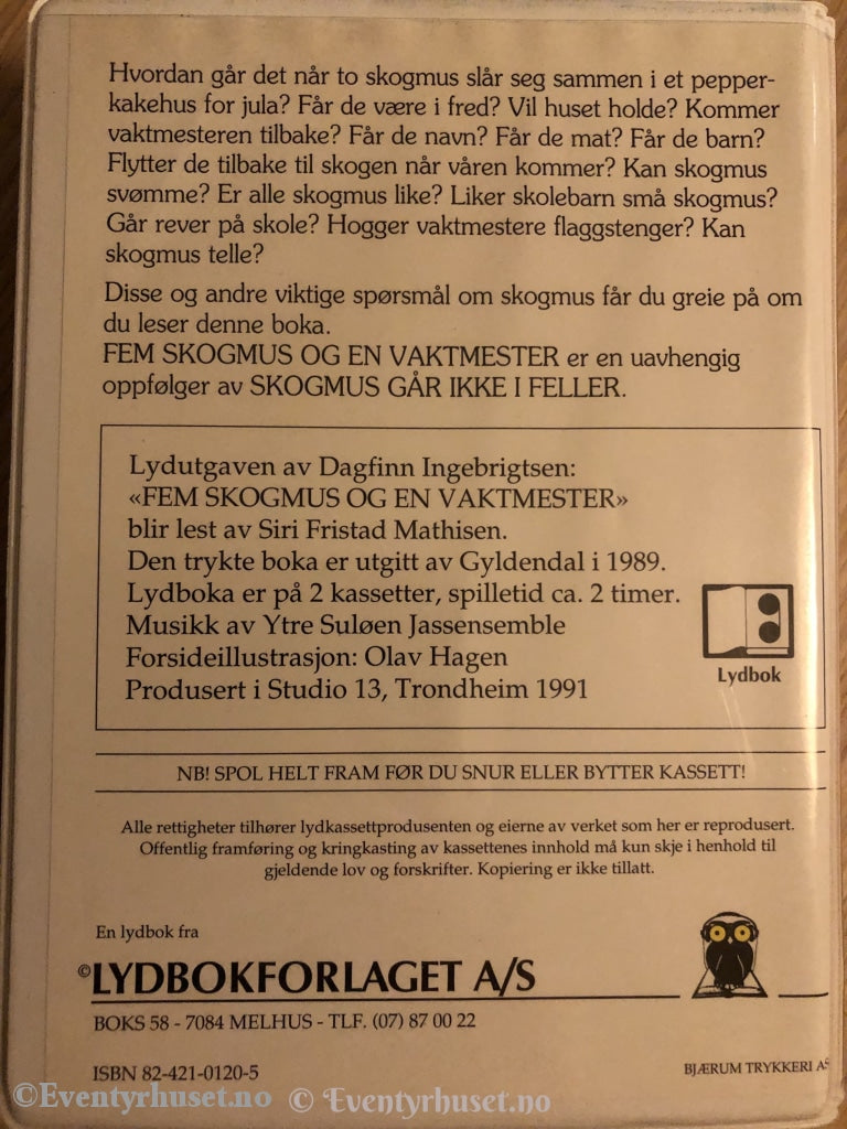 Dagfinn Ingebretsen. 1991. Fem Skogsmus Og En Vaktmester. Lydbok På 2 X Kassett. Kassettbok