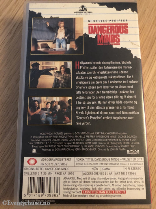 Dangerous Minds. 1995. Vhs. Vhs