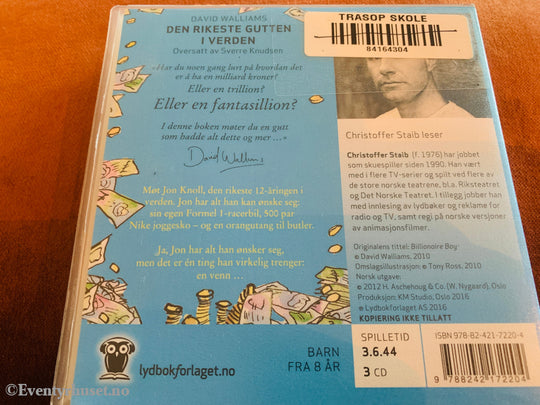 David Walliams. Den rikeste gutten i verden. 2013. Lydbok på CD.