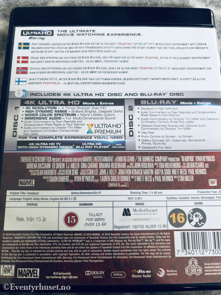 Deadpool. 2016. 4K Ultra HD + Blu-ray.