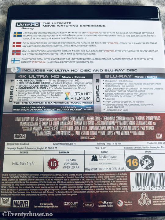 Deadpool. 2016. 4K Ultra HD + Blu-ray.