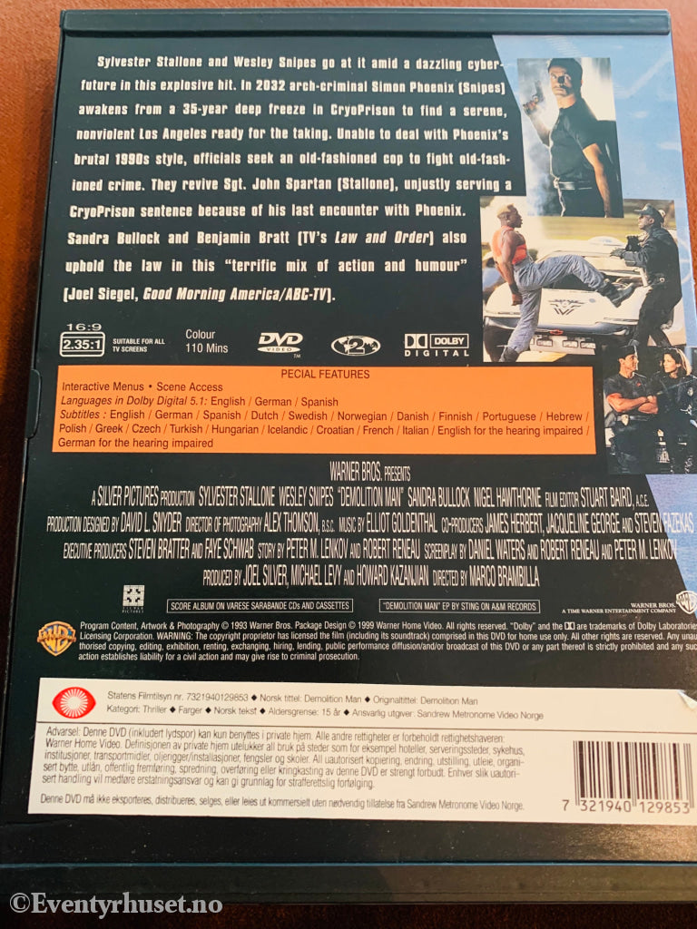 Demolition Man. 1993. Dvd Snapcase.