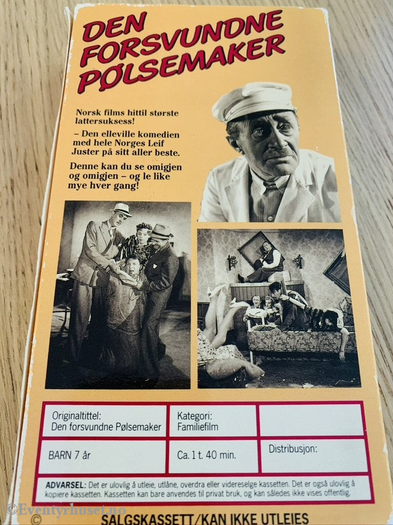 Den Forsvundne Pølsemaker. Vhs Slipcase.