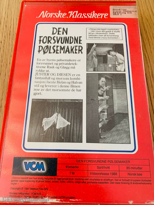 Den Forsvunnede Pølsemaker. 1941/88. (Norske Klassikere). Vhs Big Box.