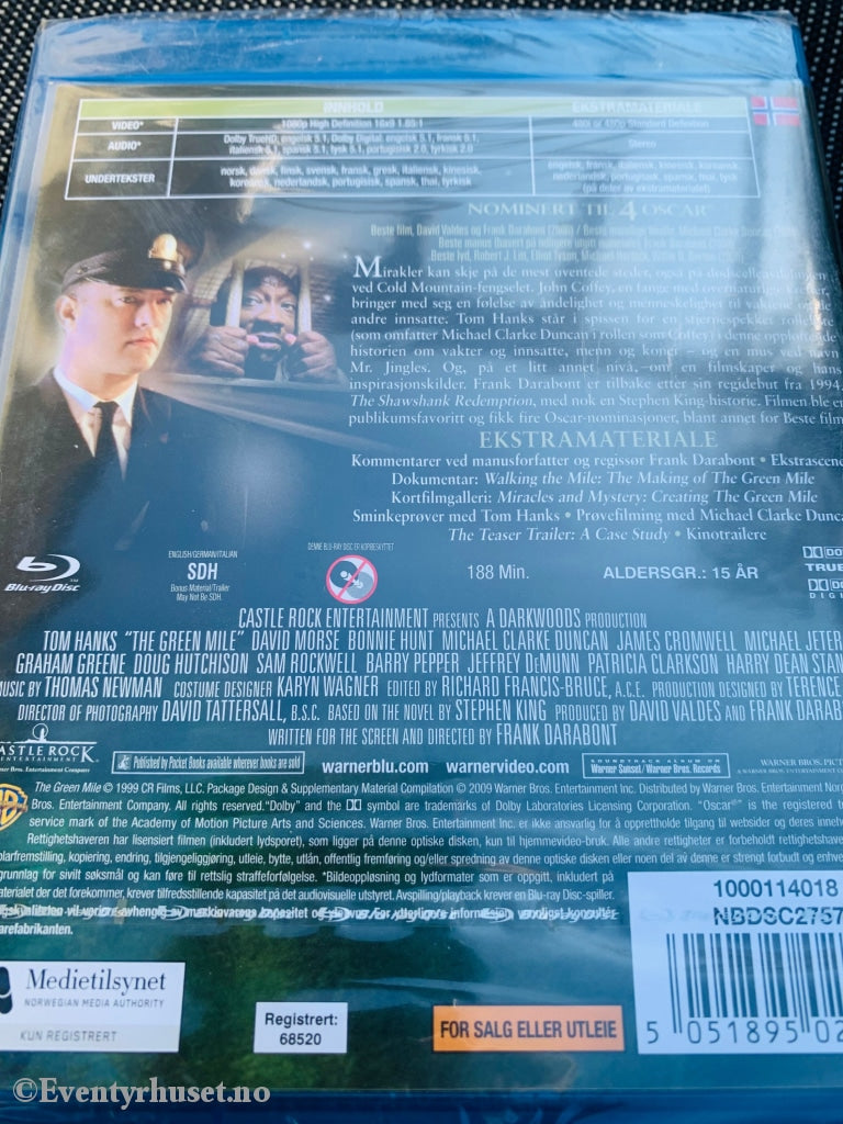 Den Grønne Mil. Blu-Ray. Ny I Plast! Blu-Ray Disc