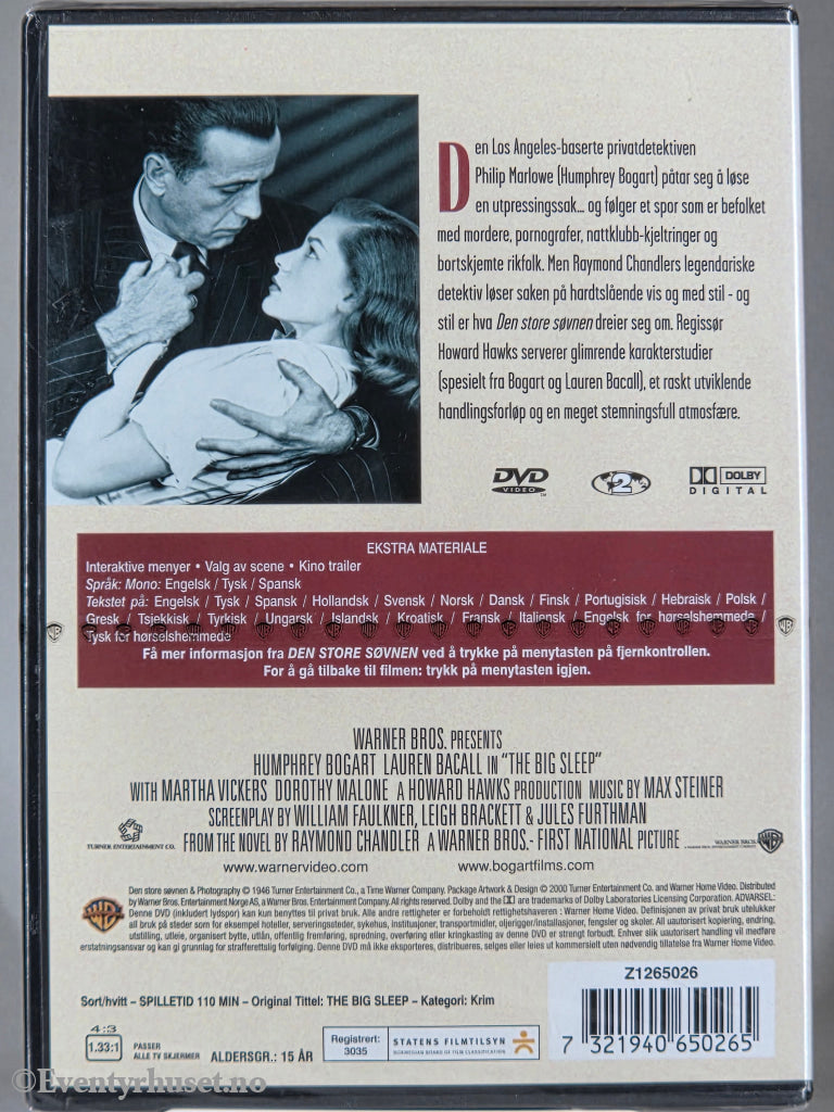 Den store søvnen (1946). DVD. Ny i plast! Scanbox / Egmont Film