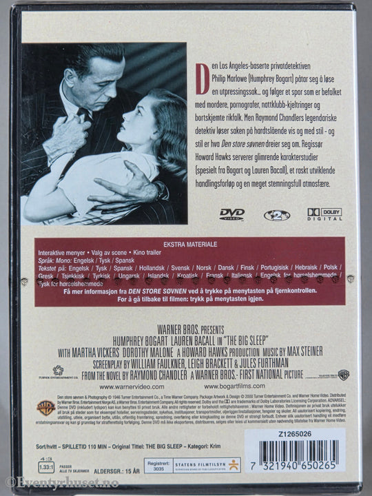 Den store søvnen (1946). DVD. Ny i plast! Scanbox / Egmont Film