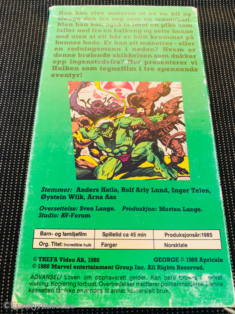 Den utrolige Hulken. 1988. VHS slipcase. VHS Big Box