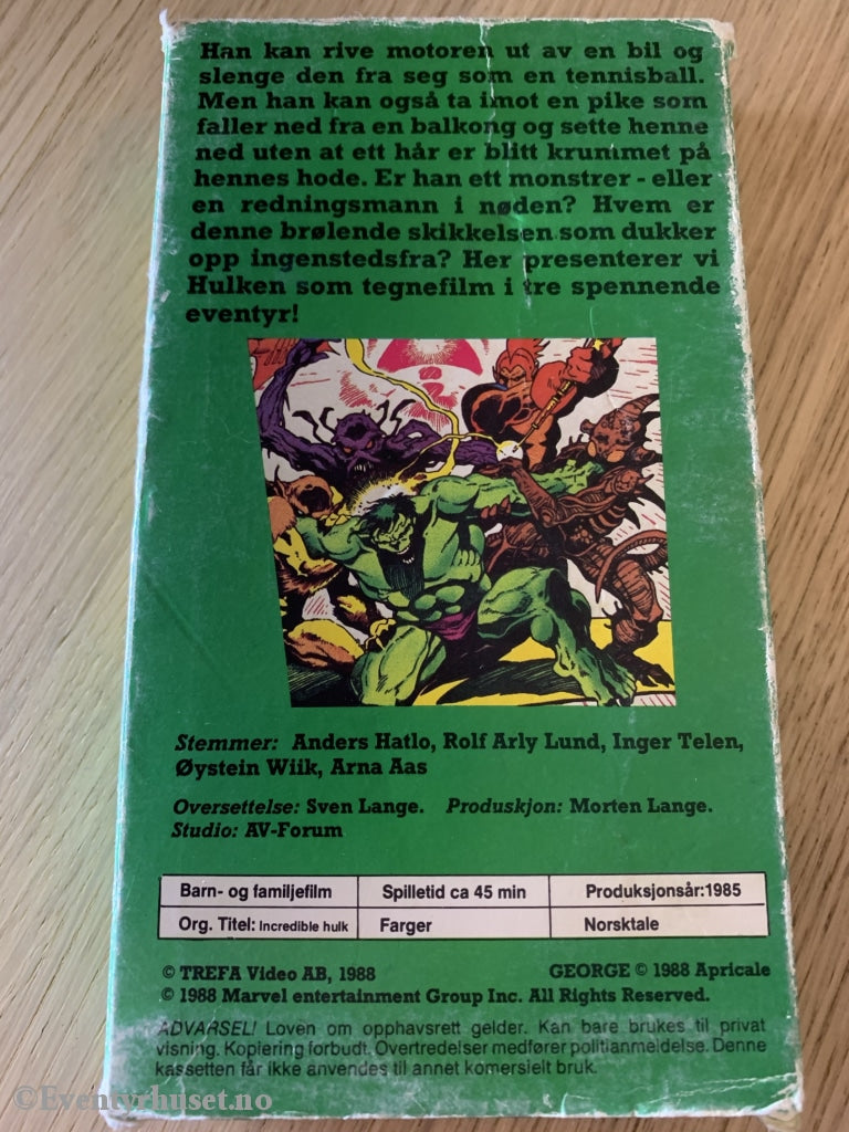 Den Utrolige Hulken. 1988. Vhs Slipcase.