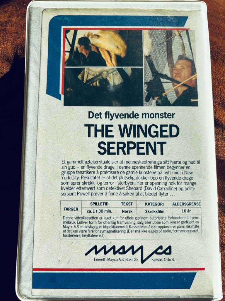 Det flyvende monster - The Winged Serpent. VHS Big Box. VHS Big Box