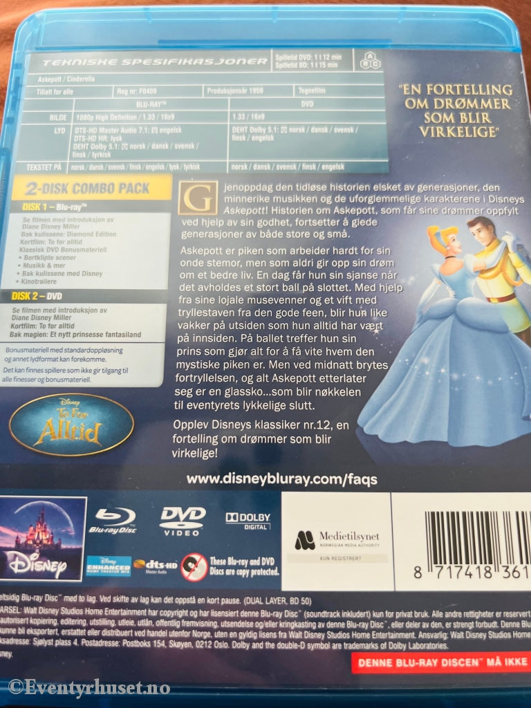 Disney Blu-Ray + Dvd. Askepott. Disc