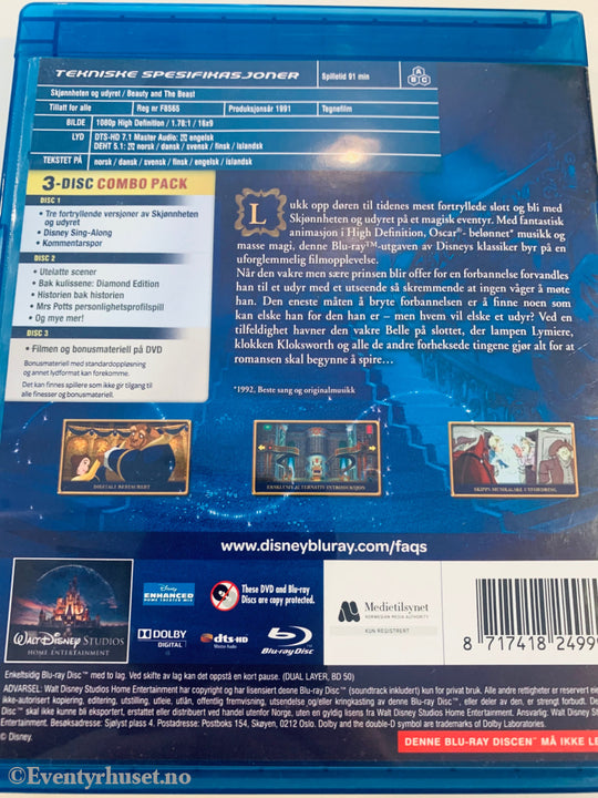 Disney Blu-Ray + Dvd Gullnummer 30. Skjønnheten Og Udyret. Diamond Edition. Blu-Ray Disc