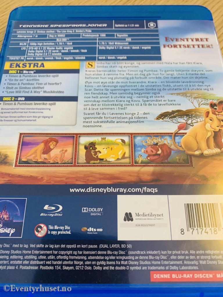 Disney Blu-Ray. Løvenes Konge 2 - Simbas Stolthet. Blu-Ray Disc
