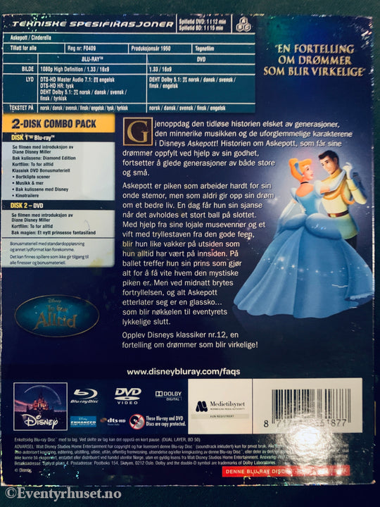 Disney Blu-Ray + Dvd Slipcase. Askepott Diamond Edition. Disc