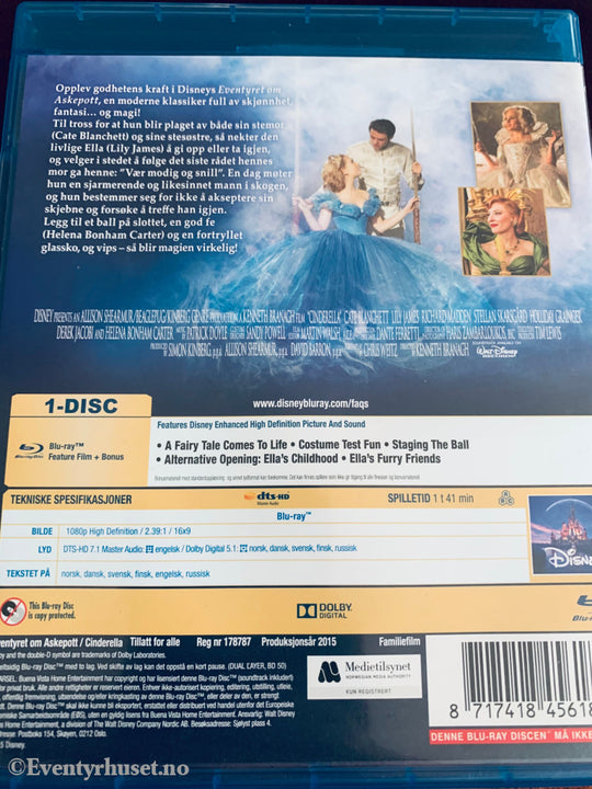 Disney Blu Ray. Eventyret Om Askepott. Blu-Ray Disc