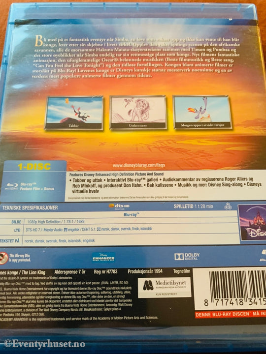 Disney Blu Ray Gullnummer 32. Løvenes Konge. Blu-Ray Disc