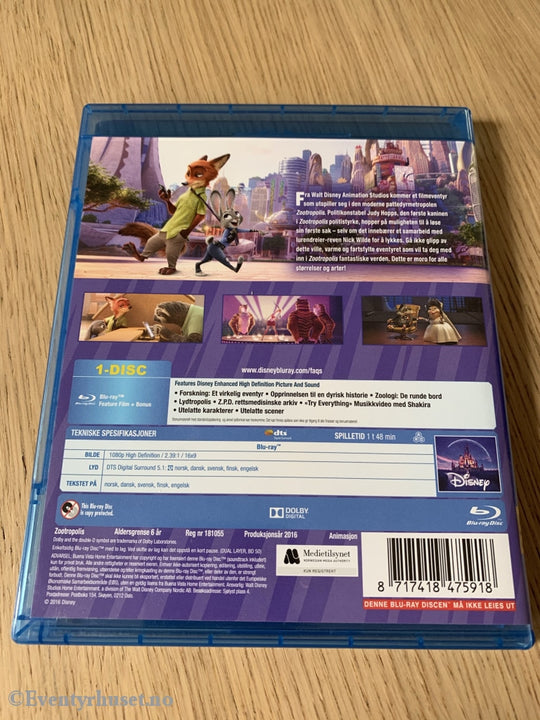 Disney Blu-Ray. Gullnummer 54. Zootropolis. Blu-Ray Disc