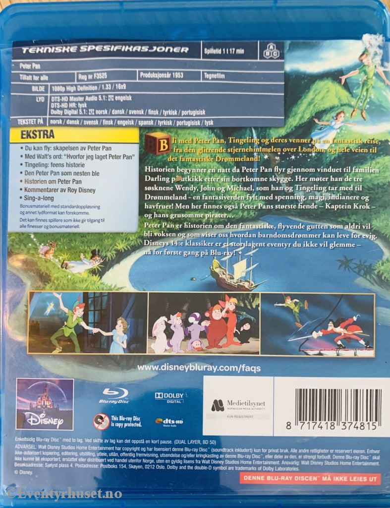 Disney Blu-Ray. Peter Pan. 1953. Blu-Ray Disc