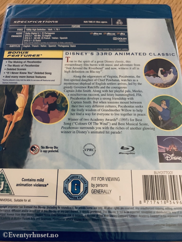 Disney Blu Ray. Pocahontas. Ny I Plast! Blu-Ray Disc