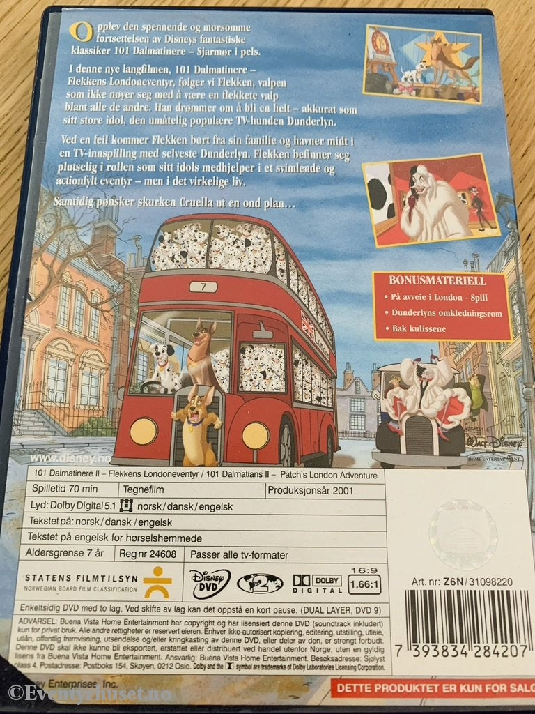 Disney Dvd. 101 Dalmatinere 2 - Flekkens Londoneventyr. 2001. Dvd