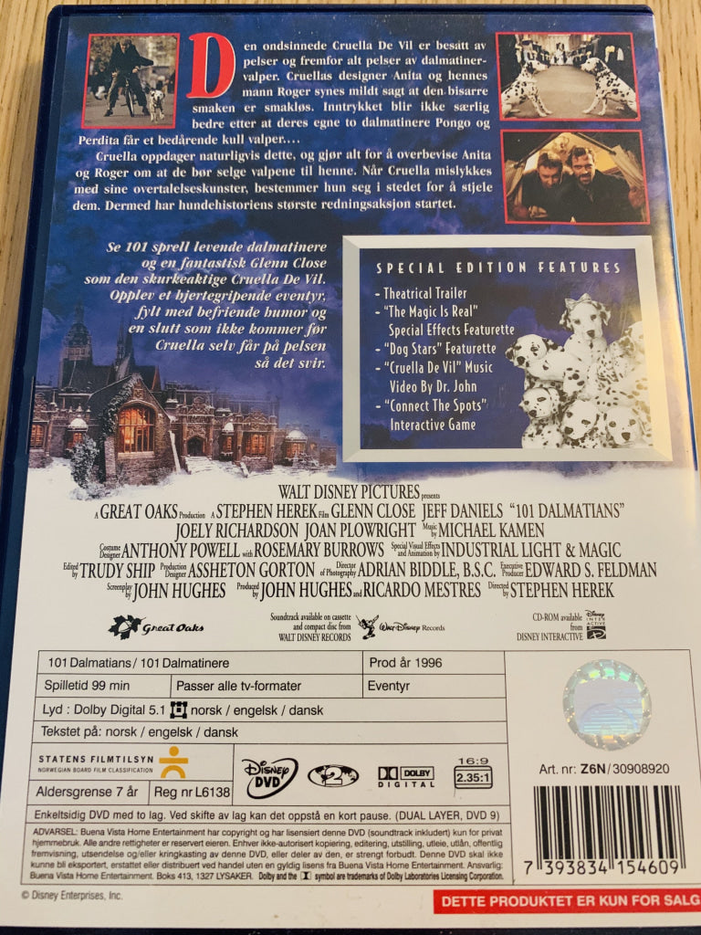 Disney Dvd. 101 Dalmatinere. Spesialutgave. Dvd