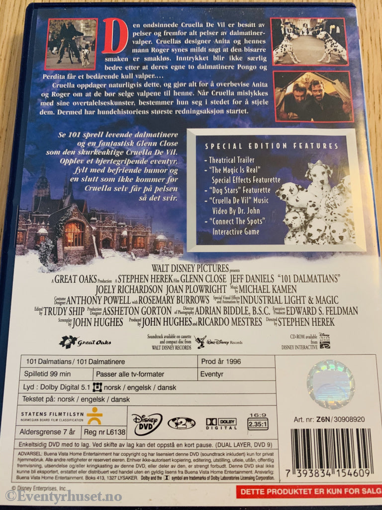 Disney Dvd. 101 Dalmatinere. Spesialutgave. Dvd