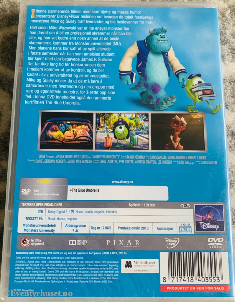 Disney Dvd. 2013. Monster-Universitetet. Ny I Plast! Dvd