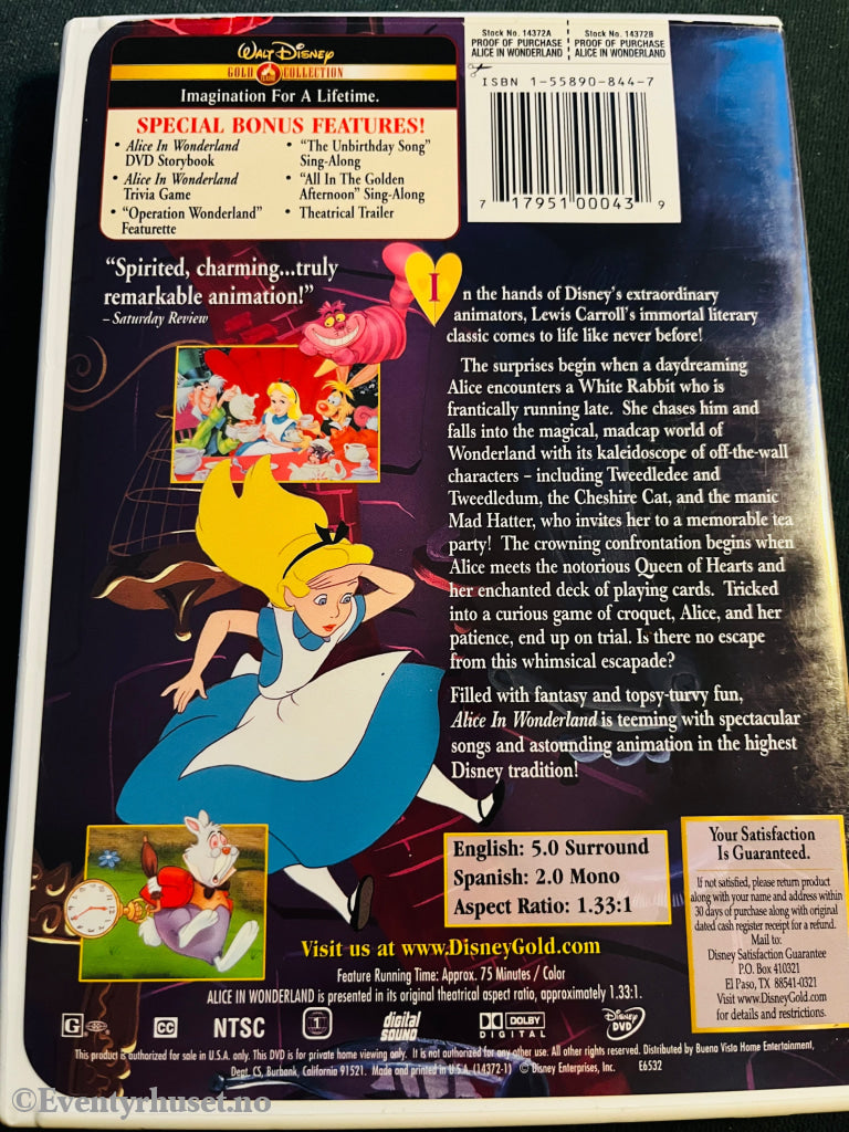 Disney Dvd. Alice In Wonderland (Gold Collection). Dvd