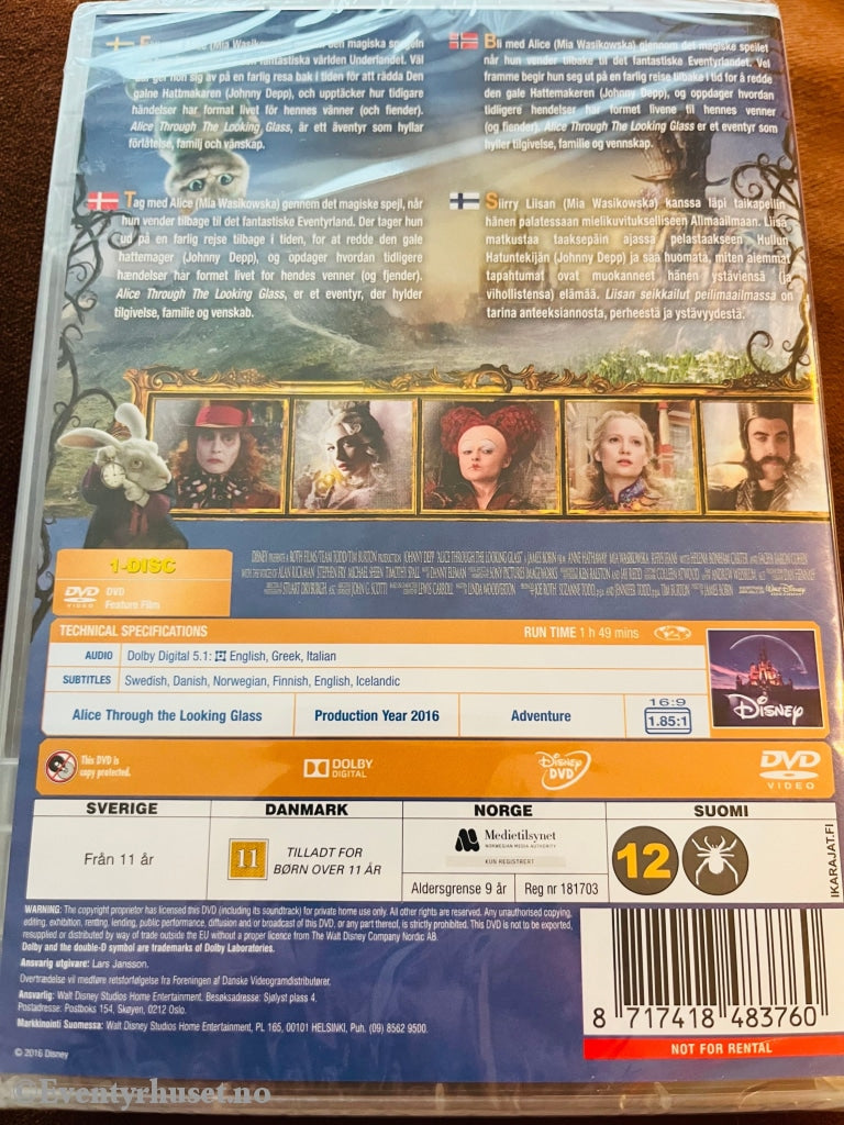 Disney Dvd. Alice Through The Looking Glass. Ny I Plast! Dvd