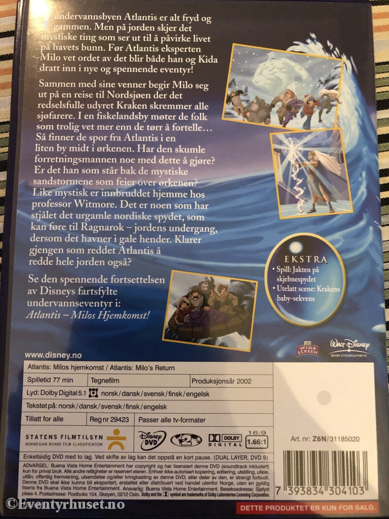 Disney Dvd. Atlantis. Milos Hjemkomst. 2002. Dvd