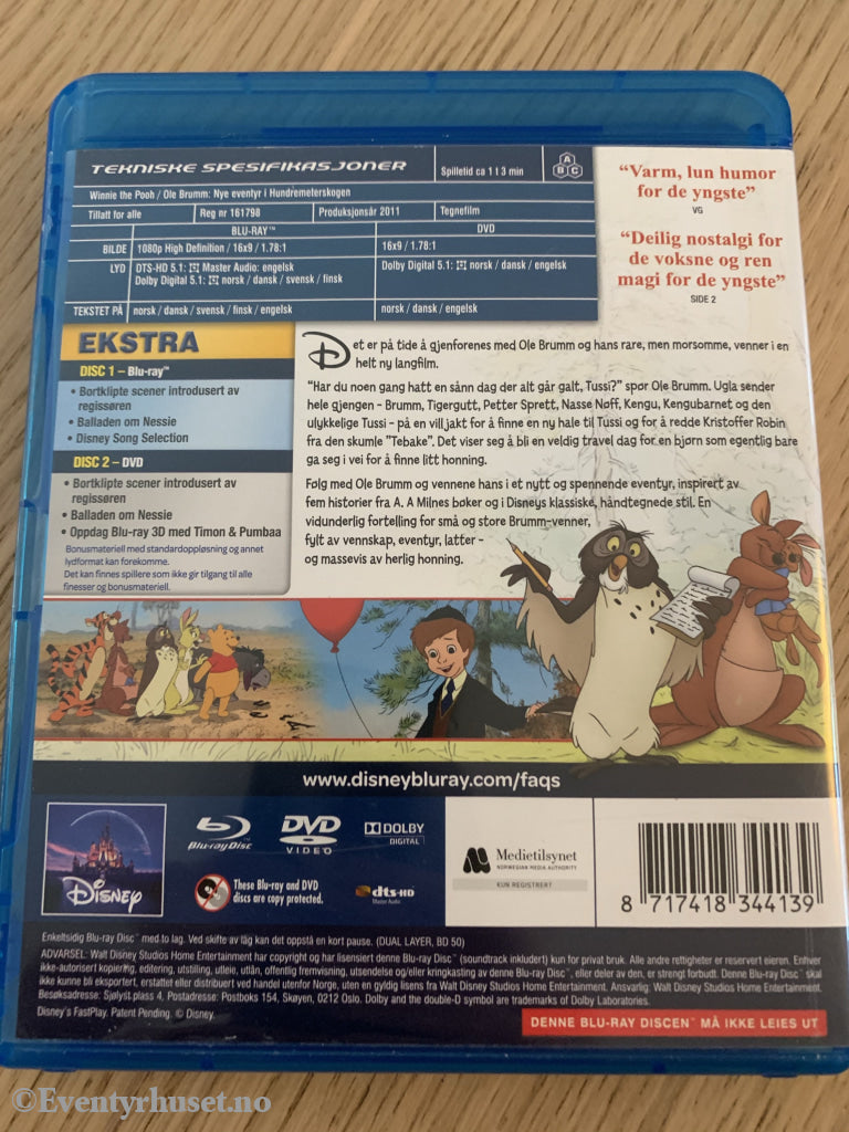 Disney Dvd+Blu-Ray. Ole Brumm - Nye Eventyr I Hundremeterskogen. 2011. Dvd