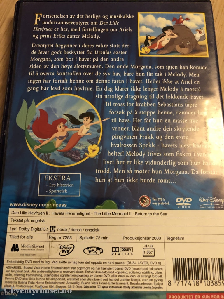 Disney Dvd. Den Lille Havfruen 2. Havets Hemmelighet. 2000. Dvd