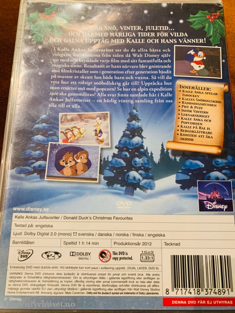 Disney Dvd. Donald Ducks Julefavoritter. 2012. Svensk Utgave! Dvd
