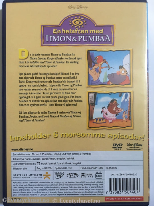 Disney Dvd. En Helaften Med Tymon & Pumba. Dvd