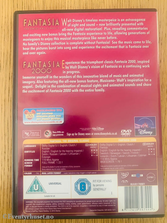 Disney Dvd. Fantasia + 2000. Dvd Samleboks.