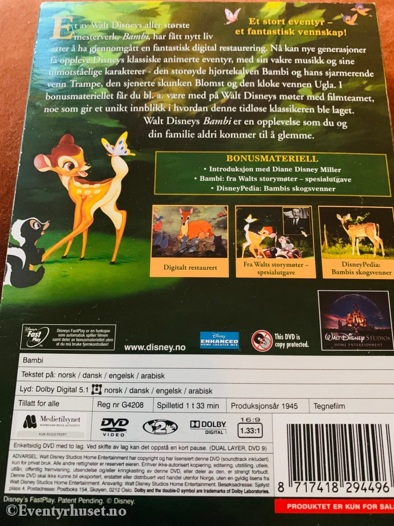 Disney Dvd Gullnummer 05. Bambi. Slipcase. Ny I Plast!