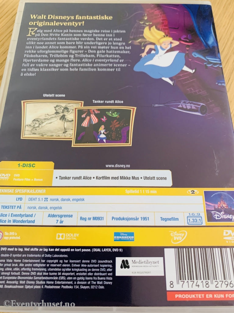 Disney Dvd Gullnummer 13. Alice I Eventyrland. 1951.