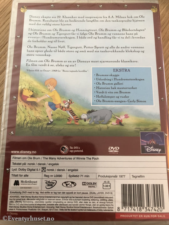 Disney Dvd Gullnummer 22. Filmen Om Ole Brumm. 1977. Ny I Plast!