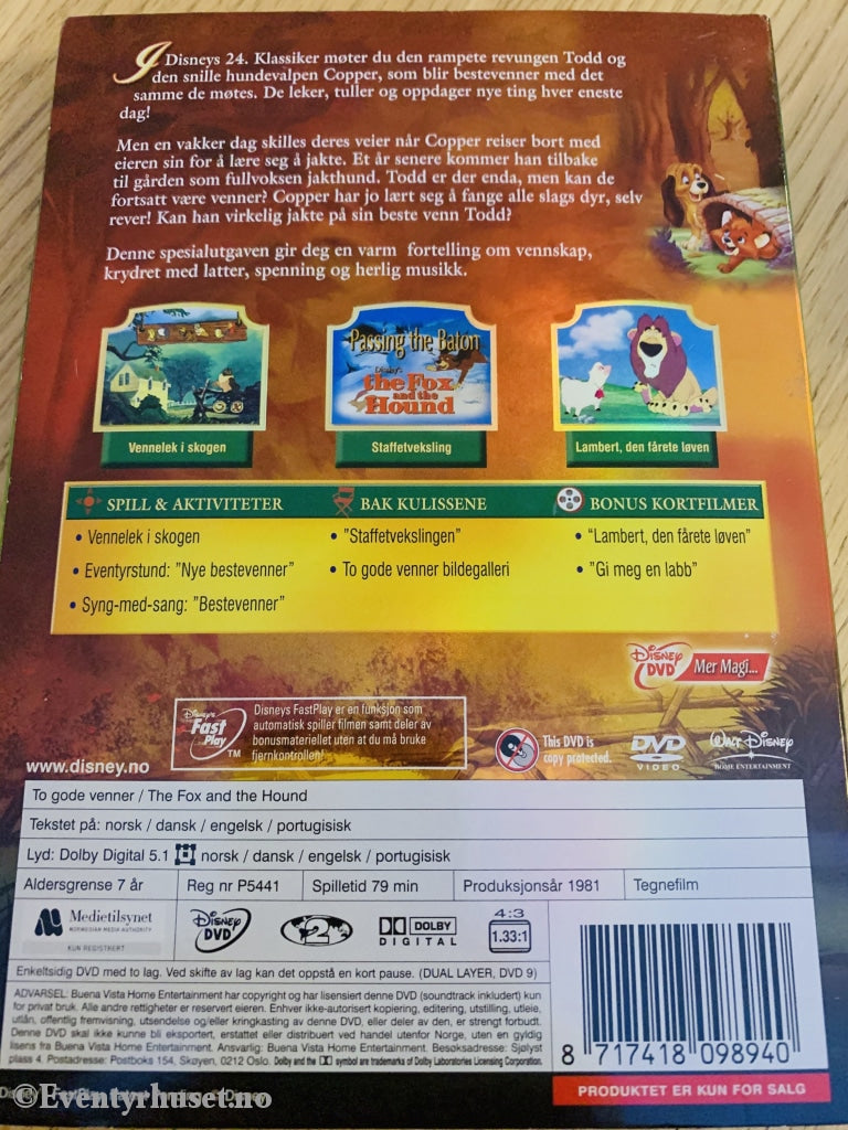Disney Dvd Gullnummer 24. To Gode Venner - Spesialutgave. Slipcase.