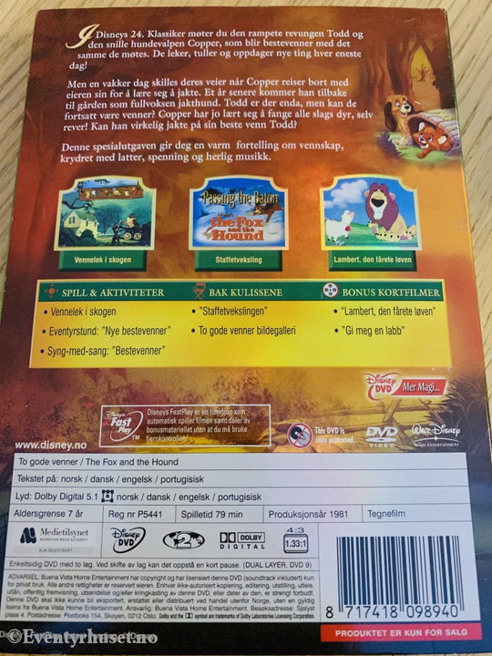 Disney Dvd Gullnummer 24. To Gode Venner - Spesialutgave. Slipcase.
