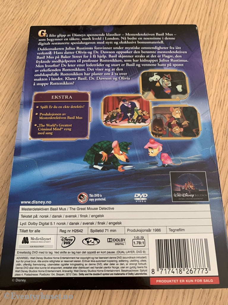 Disney Dvd Gullnummer 26. Mesterdetektiven Basil Mus. 1986. Slipcase.