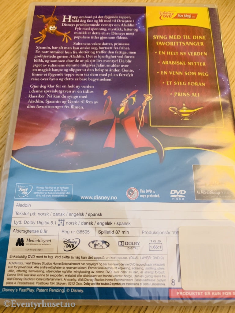 Disney Dvd Gullnummer 31. Aladdin. (2-Disk Spesialutgave). Ny I Plast!