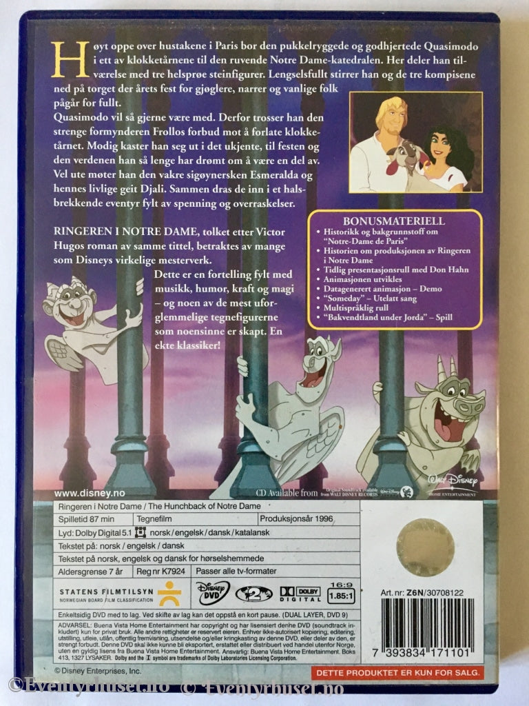 Disney Dvd Gullnummer 34. Ringeren I Notre Dame.