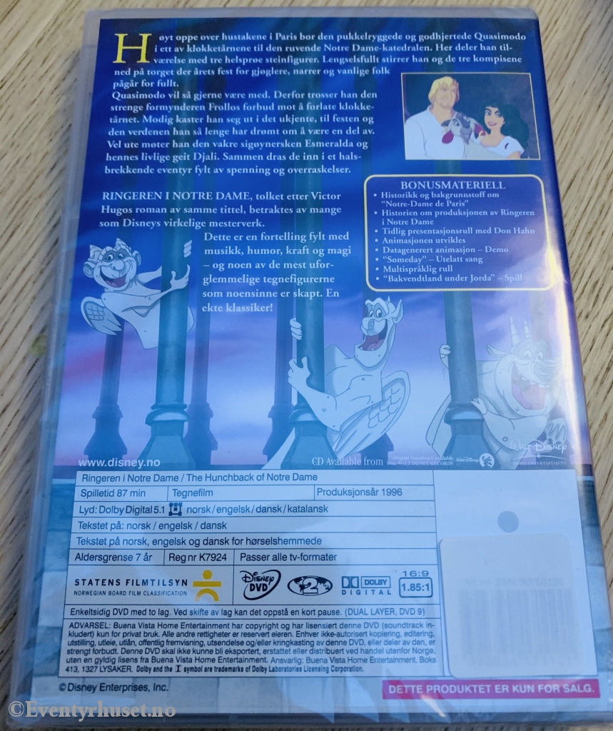 Disney Dvd Gullnummer 34. Ringeren I Notre Dame. 1996. Ny Plast!