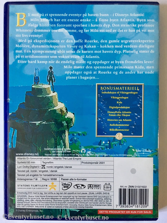 Disney Dvd Gullnummer 40. Atlantis En Forsvunnet Verden.