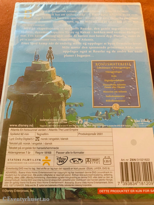 Disney Dvd Gullnummer 40. Atlantis En Forsvunnet Verden. Ny I Plast!